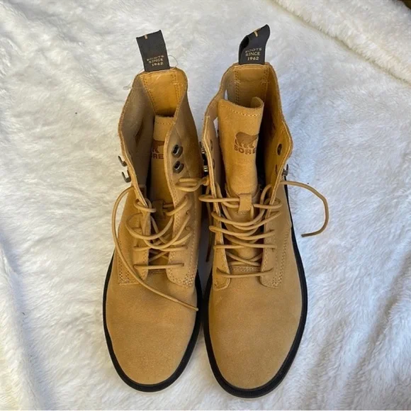 Sorel Hi-line platform Suede Boots in scorch tawny buff in yellow